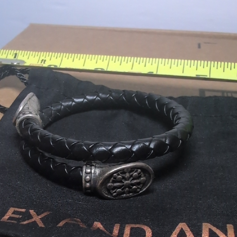 Alex and Ani Black Braided Double Wrap Bracelet with Silver-Tone Floral Accent - Picture 2 of 4